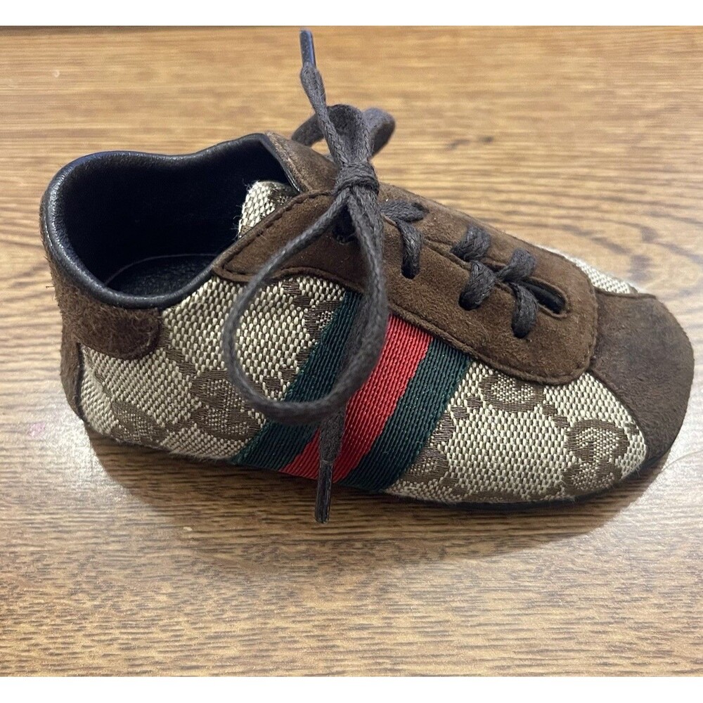 Gucci Sherry Line Baby Infant Shoes GG Leather Canvas Right Foot Only